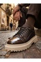 Ba0245 Brown Patent Leather Parachute Detailed Smart Rubber Laces High Beige Sole Casual Men's Shoes