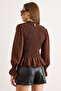 Women's Brown Collared Button Closure Modal Gipe Detailed Blouse Blz-19003279 - 6