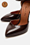 Genuine Leather Brown Patent Leather Pointed Toe Ankle Strap High Thin Heel Shoes Jenna - 3