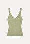 Women's Green Glittery V-Neck Sleeveless Knit Sweater - 4