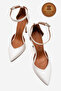 Genuine Leather White Patent Leather Pointed Toe Ankle Strap High Thin Heeled Shoes Jenna - 5
