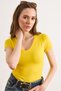 Women's Yellow V-Neck Slim Fit Cotton T-Shirt Tsh-19000971 - 4