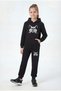 Kangaroo Pocket Hooded Girls' Tracksuit Set with Cat Print Detail - 2