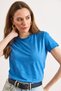Women's Blue Crew Neck Stretch Washed Cotton T-Shirt Tsh-19000972 - 4