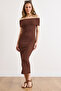 Women's Brown Madonna Collar Maxi Ribbed Stretch Dress Elb-19002616