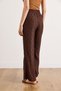 Women's Brown Elastic Waist Textured Flowy Wide-Leg Trousers Pnt-19000399 - 6