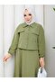 Women's Hijab Double Fabric Buttoned Two-Piece Set - Women's Hijab Set Jacket Skirt - 3
