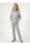 Kangaroo Pocket Hooded Love Print Detailed Girls' Tracksuit Set - 3