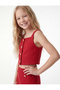 Button Detailed Tweed Shorts Skirt with Elastic Waist and Slits - 3