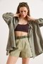Women's Khaki Boho Washed 100% Cotton Loose Fit Shirt with Buttons on the Sides Gml-19001430 - 3