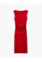 Crew Neck Sleeveless Draped Detailed Midi Length Pencil Dress - 5