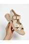 Women's Sandals with Gold Buckle and Gold Accessories, with Elastic Back. - 2