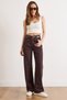 Women's Brown Pocketed Wide Leg Denim Trousers with Stone Detail on the Front Pnt-19000398