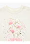 Stone Detailed Short Sleeve Crew Neck Floral Printed Cotton T-Shirt - 5