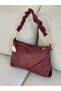 Women's Burgundy Drawstring Shoulder Bag with Gold Chain Detail, Soft Leather, Stylish Handbag, Width 32, Length 22 - 4