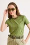 Women's Green Crew Neck Stretch Washed Cotton T-Shirt Tsh-19000972 - 5