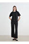 Two Mt Shop Quality Lcw Modest Black Raschel Straight Standard & Regular Wide Leg Women's Pants