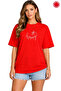 Red Oversize Women's T-Shirt 100% Cotton Happy Printed Loose Basic Summer Comfortable T-Shirt
