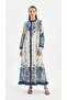 Floral Patterned Ruffle Detailed Belted Linen Dress - 2