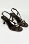 Selly Gold Ring Detailed Thin Strap Goblet Women's Heeled Sandals - Brown Wrinkled