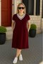 Women's Short Sleeve V-Neck and Rib Detail Midiboy Viscose Dress - 5