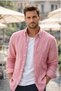 Men's Pomegranate Flower Striped Linen Effect Shirt Long Sleeve Pocketless Wide Fit Summer Stylish - 3