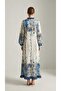 Floral Patterned Ruffle Detailed Belted Linen Dress - 3