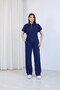 Women's Navy Blue Polo Collar Zippered Double Set - 4