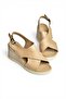 Y555340503 Beige Genuine Leather Wedge Sole Women's Sandals - 6