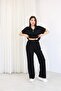 Women's Black Polo Collar Zippered Double Set - 4