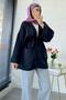 Belted Muslin Kimono with Pocket Detail - Navy Blue - 8