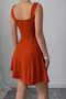 Tile Square Collar Strap Dress with Pearl Detail and Pleated Crepe Fabric - 2