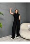 Women's Black Shoulder Padded Belted Jumpsuit - 3