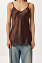 Lace Satin Surface Camisole Blouse Lnt0024 Brown - 3