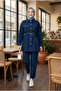 Women's Stone Embellished Denim Blue Tunic Trousers Double Set - 4