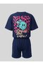 Boys' Navy Blue Cotton Short Sleeve Letter Printed T-Shirt and Shorts Two-Piece Set - 4