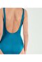 Women's Red/Petrol Solid Color Slim Covered V-Neck Double Breasted Gathering Swimsuit - 5