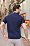 Navy Blue Crew Neck Slim Fit Knitwear Men's T-Shirt E7466 - 4