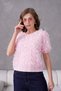 Women's Crew Neck Organza Floral Knitwear Blouse - 3