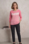 Women's Plus Size Lycra Crew Neck Printed Patterned Three Quarter Sleeve Mother T-Shirt Combed Cotton Blouse - 4