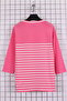 Women's Plus Size Lycra Crew Neck Printed Patterned Three Quarter Sleeve Mother T-Shirt Combed Cotton Blouse - 3