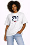 Unisex Women's Men's Syc American Flag Printed Front Oversized Thick Fabric Relaxed Fit Cotton T-Shirt