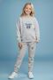2-Piece Girls' Boston Printed Crew Neck Tracksuit Set – Black & Gray - 3
