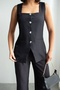 Women's Square Collar Buttoned Vest Trousers Stylish Set