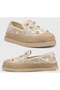 Women's 25Y320 Beige Straw Stone Beaded Lace Thick Orthopedic Walking Daily Espadrille Ballerina Shoes - 3