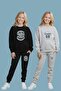 2-Piece Girls' Boston Printed Crew Neck Tracksuit Set – Black & Gray