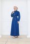 Dress with Hidden Placket and Belted Collar Detail in Blue - 2