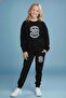 2-Piece Girls' Boston Printed Crew Neck Tracksuit Set – Black & Gray - 2