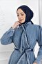 Dress with Belt Detail at the Collar and Hidden Pockets in Light Blue - 5