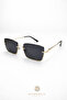 Jeweled Women's Square Black Gold Framed Ultra Light Black Sunglasses with Uv400 Filter - 4
